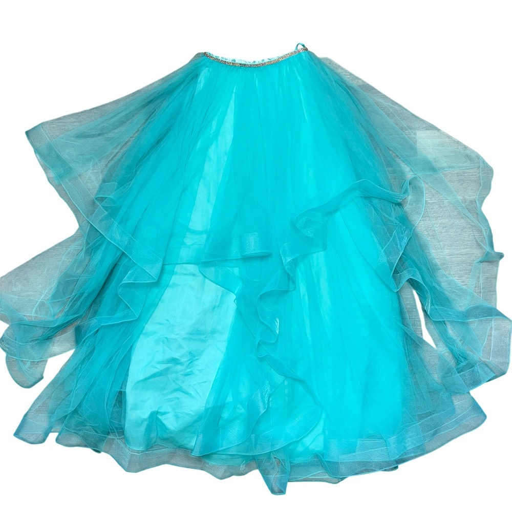 Ed Young Aqua Tulle Skirt Ruffle Layered w/ Rhinestone Waist |Size Small - Picture 2 of 9
